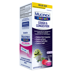 Children's Cough & Congestion Liquid, Very Berry Flavor angled on its left side