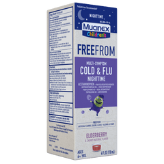 Children's FreeFrom Multi-Symptom Cold & Flu Nighttime Liquid, Elderberry & Cherry Natural Flavor - Left Side Corner View