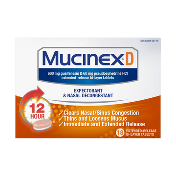 MUCINEX D – Max Strength 18 Tablets front side
