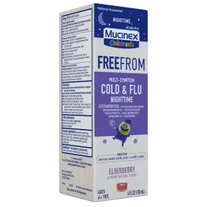 Children's FreeFrom Multi-Symptom Cold & Flu Nighttime Liquid, Elderberry & Cherry Natural Flavor - packshot leftside