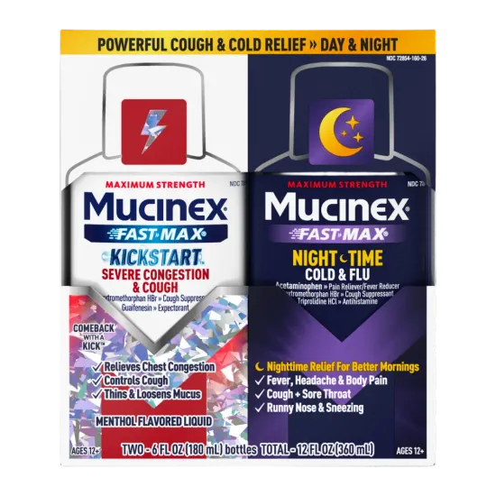 Mucinex Fast-Max Kickstart Severe Congestion & Cough & Mucinex Nighttime Cold & Flu - 2x6 fl oz