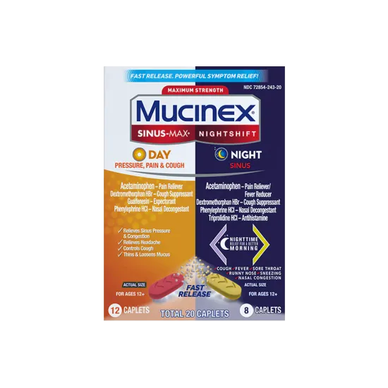Mucinex® Sinus-Max® Day Pressure, Pain & Cough & Nightshift® Night Sinus Caplets
