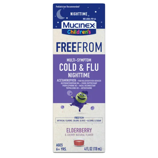 Children's FreeFrom Multi-Symptom Cold & Flu Nighttime Liquid, Elderberry & Cherry Natural Flavor