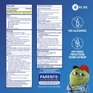Children's Fever, Sore Throat & Cough Liquid, Honey Flavor -drug facts