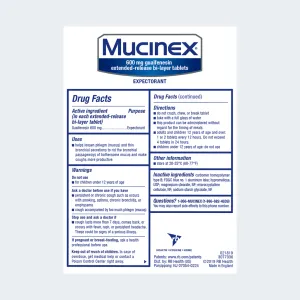 Mucinex® Extended-Release Bi-Layer Tablets drug facts and ingredients