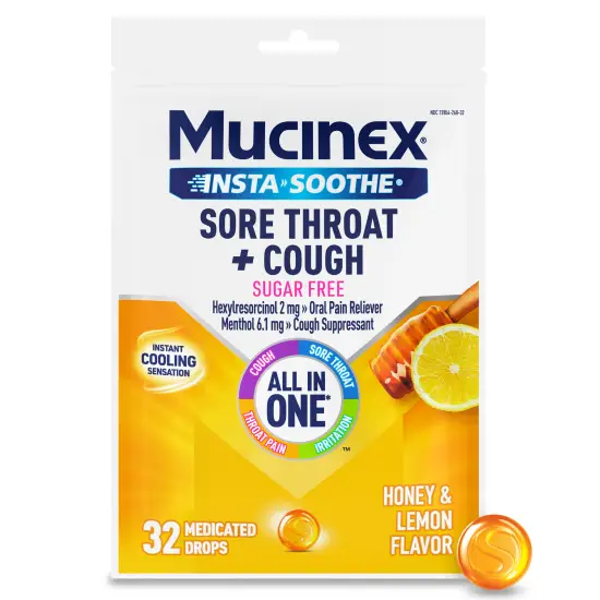 lnstaSoothe Sore Throat + Cough Sugar Free -  Honey & Lemon 