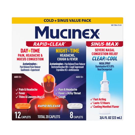 Mucinex® Rapid+Clear™ DayTime/NightTime Caplets + Mucinex® Sinus-Max® Clear & Cool Nasal Spray