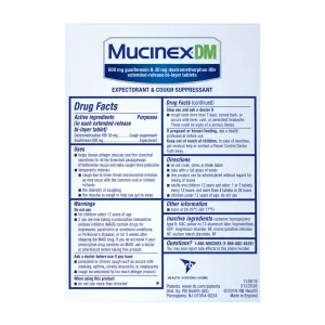 Mucinex® DM Extended-Release Bi-Layer Tablets drug facts and ingredients list